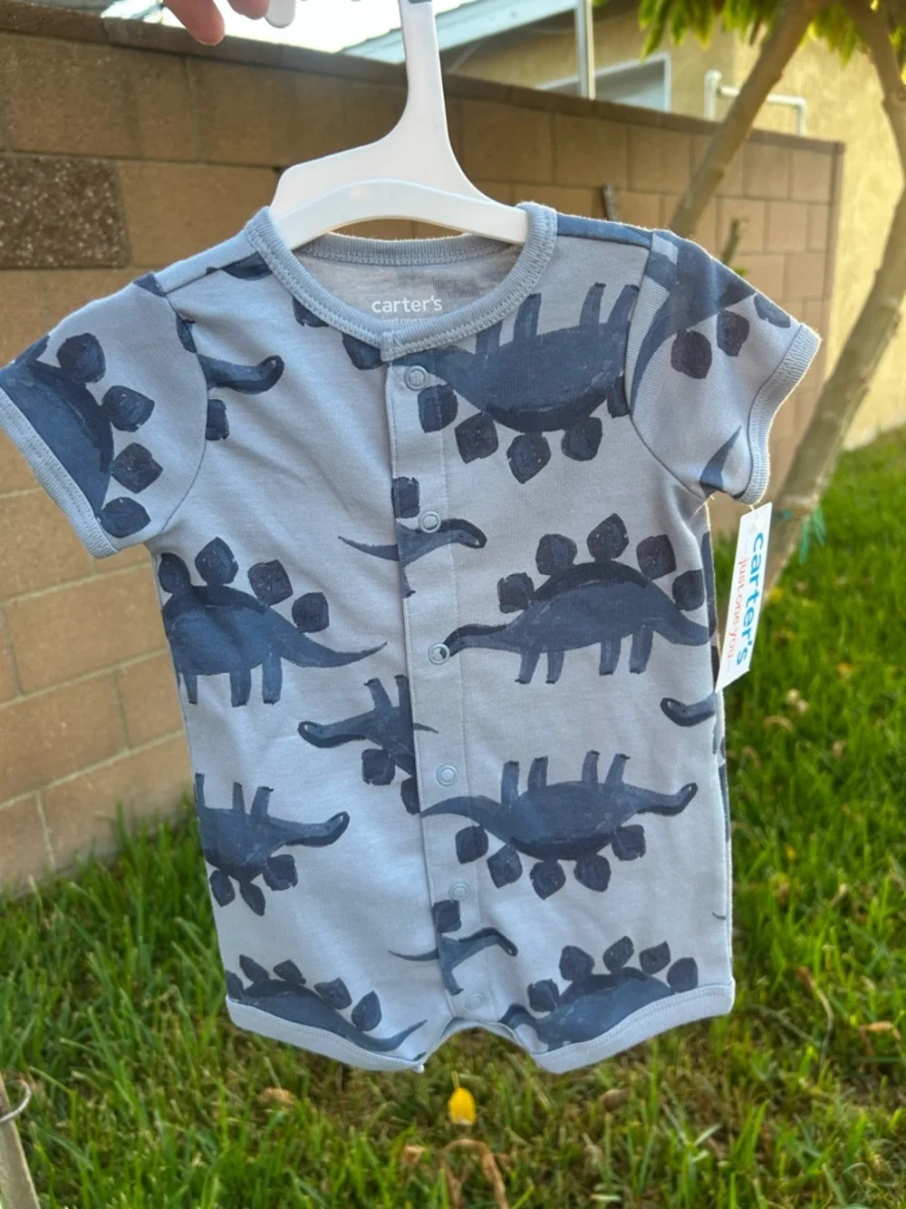 Carter's Gray and Navy Dinosaur Short-Sleeve Romper